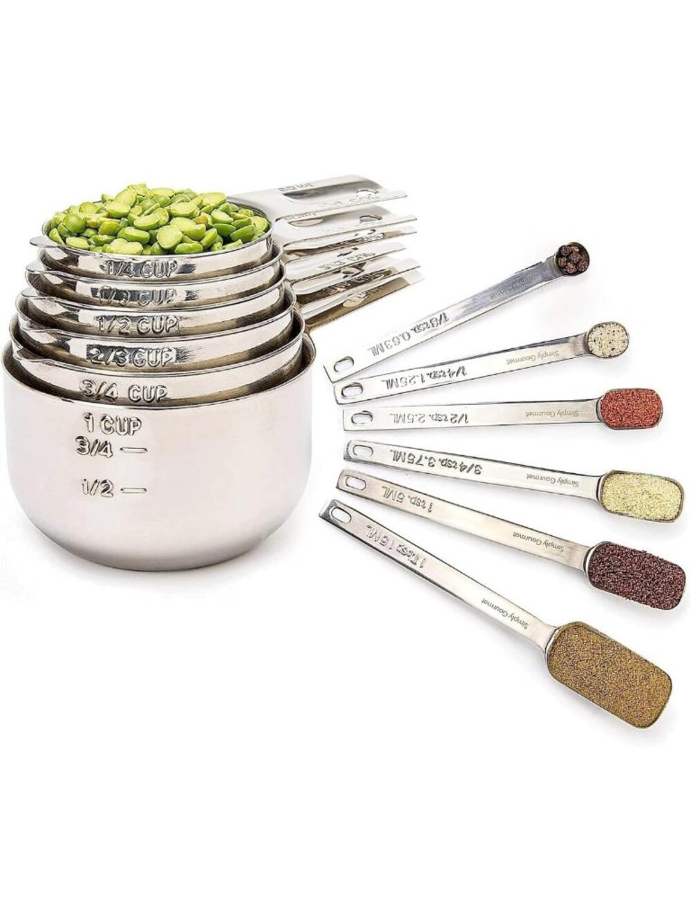 Stackable Stainless Steel Measuring Cups & Spoons Set - 12-Piece Kitchen Gadgets